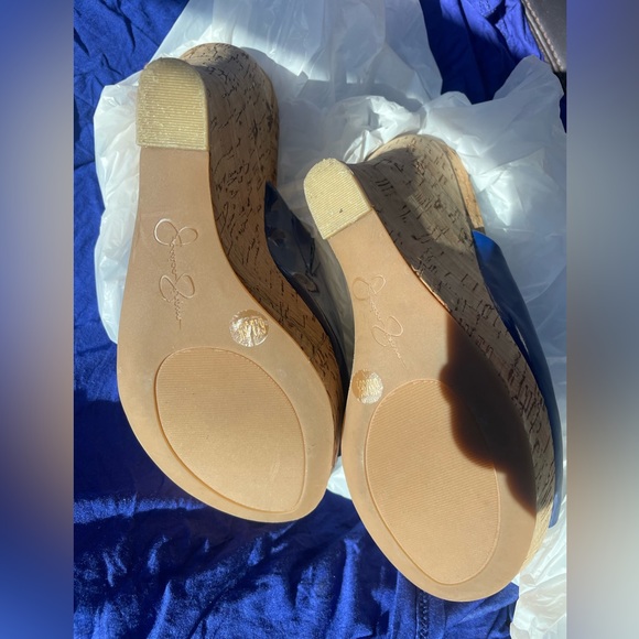 Jessica Simpson Royal Blue Gatty Cork Heel Wedge Slide In Mules Women Size 6.5 B - Picture 14 of 14